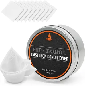 Griddle Seasoning & Cast Iron Seasoning Conditioner 7 OZ,  Safe Griddle Seasoning for Blackstone, Maintain a Cleaner Non-Stick Skillet, with 10 count Cloths for Easy Application