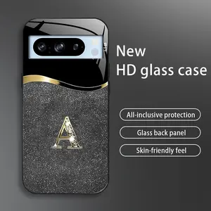 Suitable for [Google Pixel 8 Pro] New high-end flashing letter glass mobile phone case New business simple metal paint electroplated glass mobile phone case Affordable anti-fall and anti-fingerprint-888