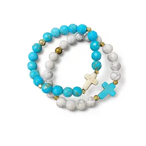 Santorini Large, White & Turquoise Cross Bracelet