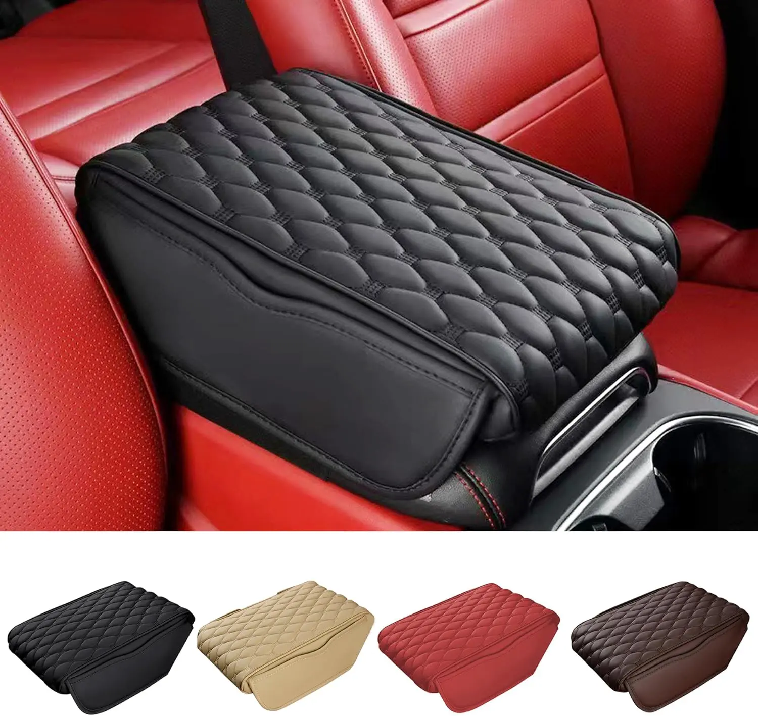 Upgraded 2'' Car Center Console Cover,Microfiber Leather Car Armrest Cover Cushion with 2 Storage Bags,Universal Car Armrest Storage Box Car Interior Accessories for Most Vehicles