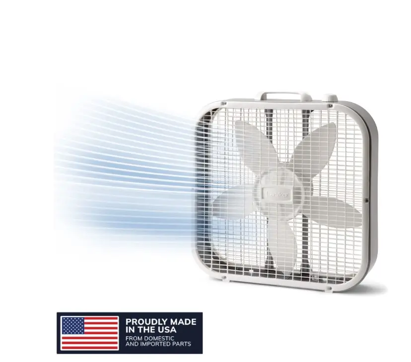 Lasko 20" Classic Box Fan with Weather-Resistant Motor, Portable Cooling Floor or Window Fan, 3 Speeds, White, B20200