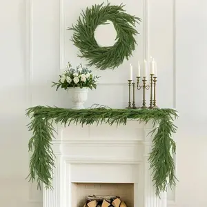 Christmas Artificial Norfolk Pine Garlands, Real Touch Winter Pine Garland, Green Artificial Greenery Garland for Table, Mantle, Wall, Indoor, Outdoor Christmas Decorations