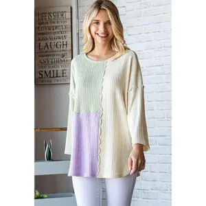 Culture Code Color Block Round Neck Dropped Shoulder Blouse