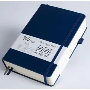 Thick College Ruled Notebook with 366 Numbered Pages, A5 Journal for Writing, 100GSM Lined Paper, Hardcover, Navy