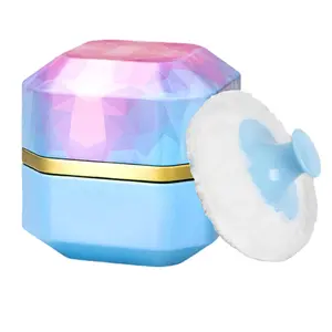 Body Powder Puff and Container, 3.35" Portable Dusting Powder Container with Soft Puff Powder Case Box Jar for Women Home and Travel Use(Blue)