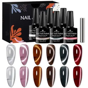 MSRUIOO 6-Color Moonlight Magnetic Gel Nail Polish Set with Magnetic Stick, Mocha Brown Grey Mirror Glass Effect Cat Eye Gel, Soak Off UV/LED French Style DIY Long Lasting Durable Cat Eye Gel Nail Art Gift, Nail Art & Nail Polish for Women & Girls