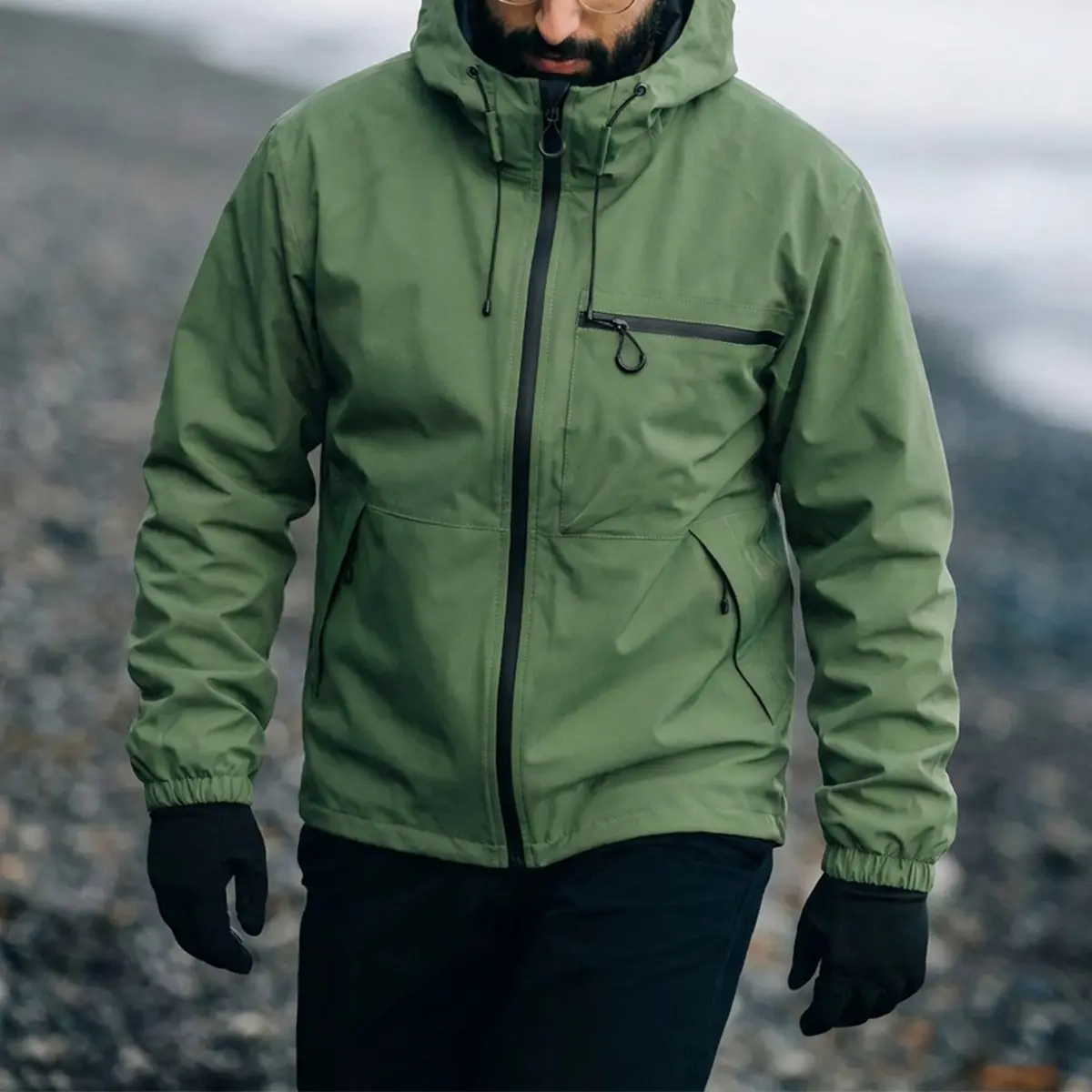 Men’s Softshell Hooded Coat, Menswear with Drawstring, Sporty Casual Long-Sleeve, Large Front Pocket, Side Zippers, Spring/Autumn Outdoor Apparel, Back-to-School Outfit