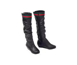 Prime-Stripe Trim Slouch Boots by EY Boutique