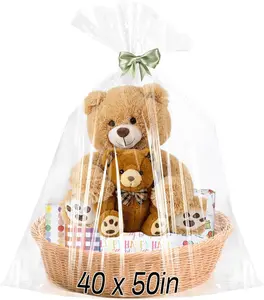 6 count  Cellophane  Bags 40x50 Inch Christmas Clear Cellophane Wrap Storage Bags for  Baskets  Bridal Shower Wedding Party Favor Birthday Candy 2.5 Mil Thick