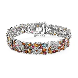 Multi-Tourmaline Moissanite Oval 925 Sterling Silver Rhodium Plated Bracelet for Women Jewelry Birthday Christmas Gifts Size 7.25" Ct 13.72