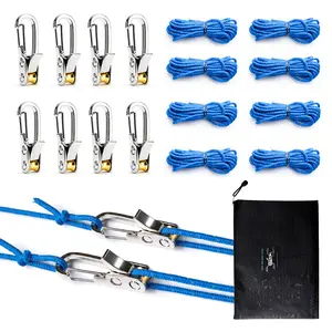 PeaWove The QEG Rope Tightening Tool & Tensioner 8-Pack with Rollercam Technology, Heavy-Duty Tie Down forCamping, Tarps, Boating & Outdoor Gear, Includes 8Reflective Cords & Carry Bag