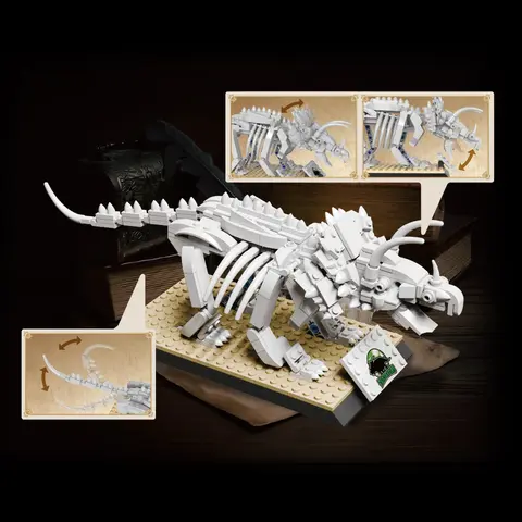 Skeleton Dinosaur Animal Blocks Kit - 3 Dino Designs (Tyrannosaurus,Triceratops,Stegosaur) Acrylonitrile Butadiene Styrene (ABS) Halloween Decor, All-Ages Creative Base Model, 3D Figurine Dinosaurs & Prehistoric Creatures, Collectible, Boy Birthday Gift