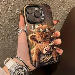 Highland Cow Mobile Phone Case, Designed With Floral Crown And Soft Fur Illustration, Suitable For IPhone 16, 15, 14, 13, 12 And 11 Pro Models, Made Of TPU Material, And Provides Shockproof Protection. Ideal For Animal Lovers, Family, Friends, Birthdays