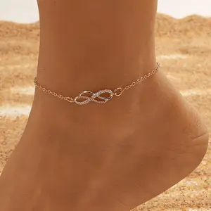 Infinity Symbol Ankle Bracelet with Sparkling Accents, Dainty Chain Foot Jewelry, Adjustable Design for Summer Beach & Everyday Wear