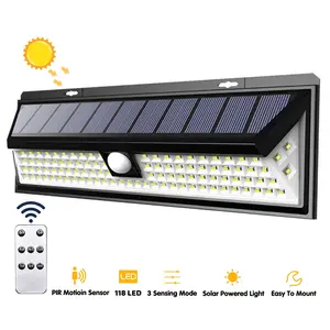 Solar Powered 118 LED Wall Lights PIR Motion Sensor Outdoor Security Lamp Garden, Solar Light Outdoor, Weatherproof for Wall Fence Garden, Wireless Wall Lights, Waterproof Solar Lights