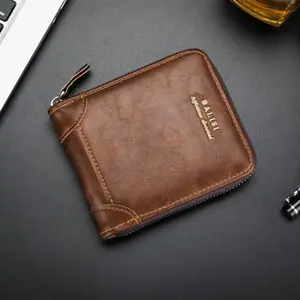 Men's Compact Zippered PU Leather Wallet Brown Retro Style Multi-Card Slot Accessory for Daily Use Business Trips Travel