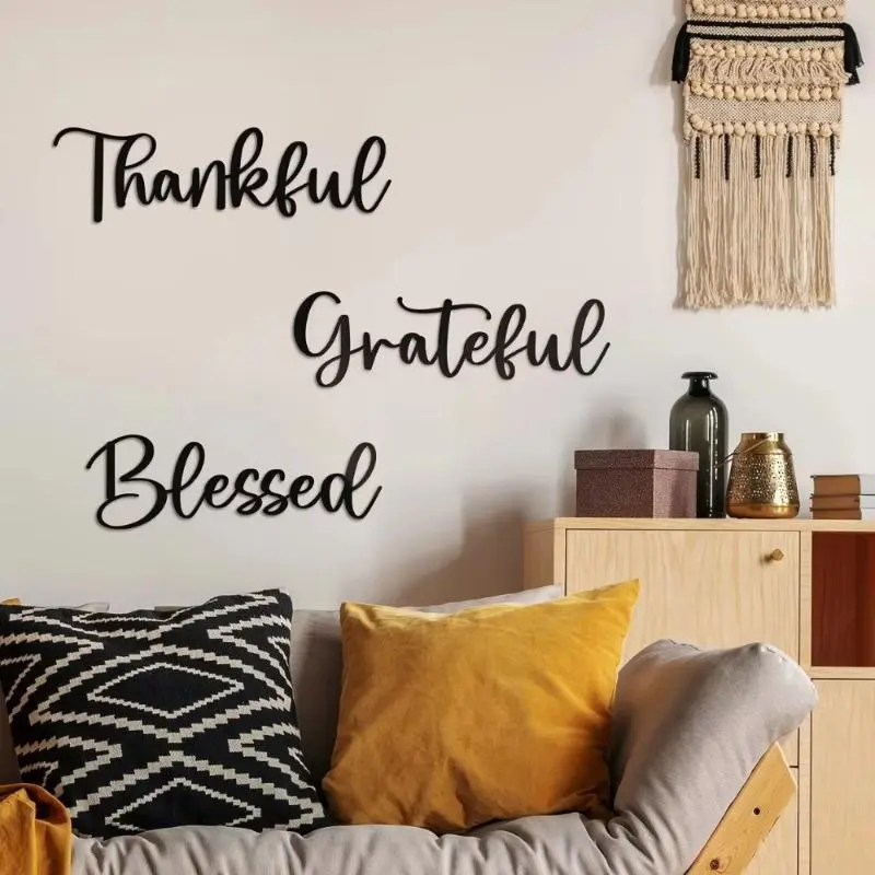 Thankful Letter Pattern Wall Art, Letter Pattern Wall Decor, Inspirational Wall Art for Home Living Room Bedroom Garden Decoration, Artistic Decorative, Modern Home Decor, Decorative Artwork, Set