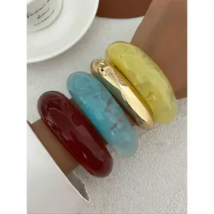Vintage Punk Style Acrylic Resin Bracelet Irregular Cuff Design Multi-Color Jewelry for Women Perfect for Daily Wear & Parties