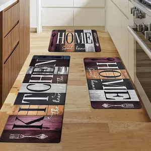 3pcs, Vintage Colorful Wood Grain Kitchen Decorative Mats, Kitchen Carpet Set, Non-Slip, Easy to Clean, Machine Washable, Suitable for Living Room, Bedroom, Kitchen, Office, And Holiday Home Decor Entrance Mats.
