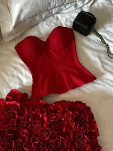 Valentine's Day fishbone corset sexy hot girl fashion strapless top with straps, short strapless top for women, cute outfit for dates and parties, red tops for women, party outfit, Sleeveless