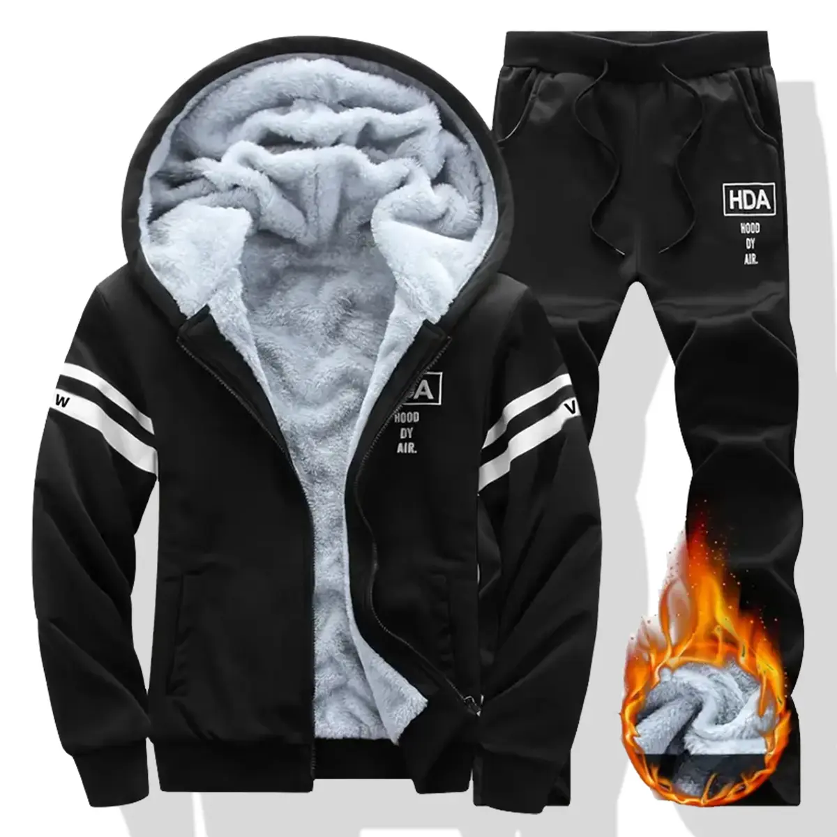 Men's 2-Piece Athleisure Style Tracksuit Set - Full-Zip Hooded Jacket, Jogging Pants, Winter Cold-Proof, Zip Pockets, Machine Washable/Dry Cleanable, Ideal for Gym, Mensfashion, Tracksuit Sets