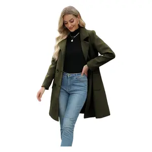 Women Winter Warm Blend Camel Mid Long Coat Notch Double Breasted Lapel Jacket Outwear Casual Loose Fit  Outerwear for Women