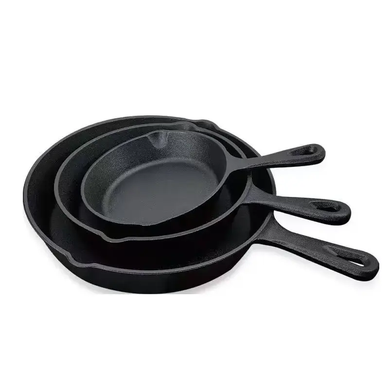 3-Piece Cast Iron Skillet Set, Pre-Seasoned Frying Pans, Multi Sizes Cookware