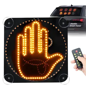 Car Gesture Light for Rear Window, 12 Modes Hand Gesture & Emoji LED Sign, Remote Control, Rechargeable, Suction Cup or Velcro, Gift Ready