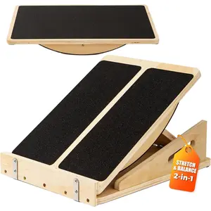 2-in-1 Wooden Balance Board with Adjustable Incline (15°–35°) – Slant Board & Calf Stretcher for Balance Training, Core Strength, and Ankle Mobility – Solid Wood, Non-Slip Surface, Ideal for Home Gym & Physical Therapy