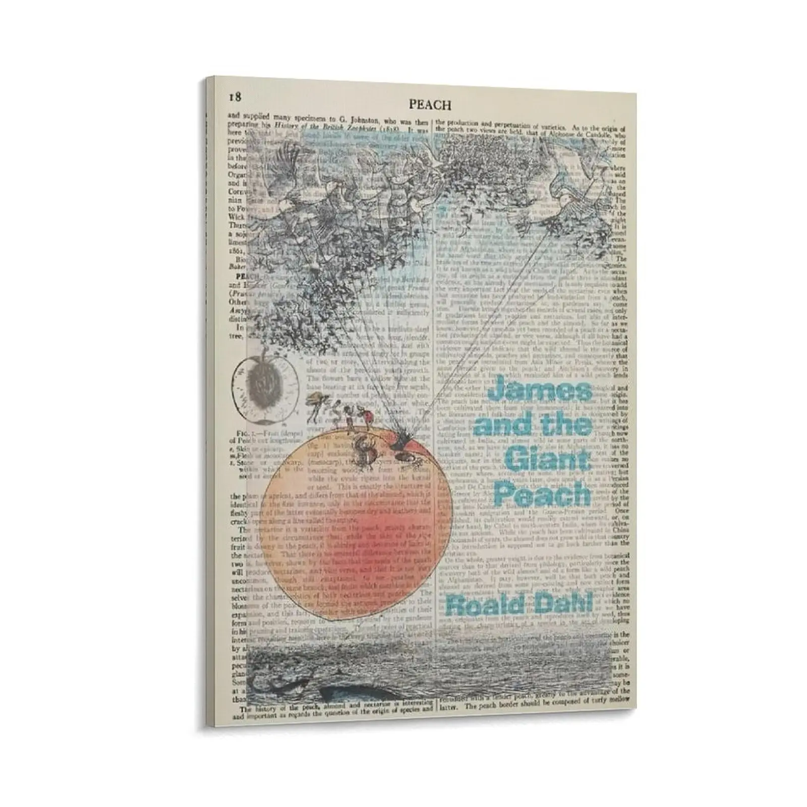 Book Cover 'James And The Giant Peach' Vintage Canvas Wall Art Posters For Room Aesthetic And Decor Canvas Poster Bedroom Decor Sports Landscape Office Room Decor Gift Frames Artistic Ornaments Decoration Photo Print