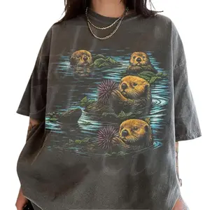 The Vintage Otter Swimming 90s Graphic Comfort Color T-Shirt, Retro Otter Nature Wildlife Shirt, 90s Animal Graphic Tee, Nostalgia Otter Lover Gift