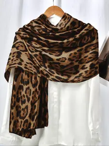 Women's Leopard Print Long Scarf, Fashionable Soft Comfortable Shawl for Daily Wear, Casual Versatile Scarf for Women & Girls