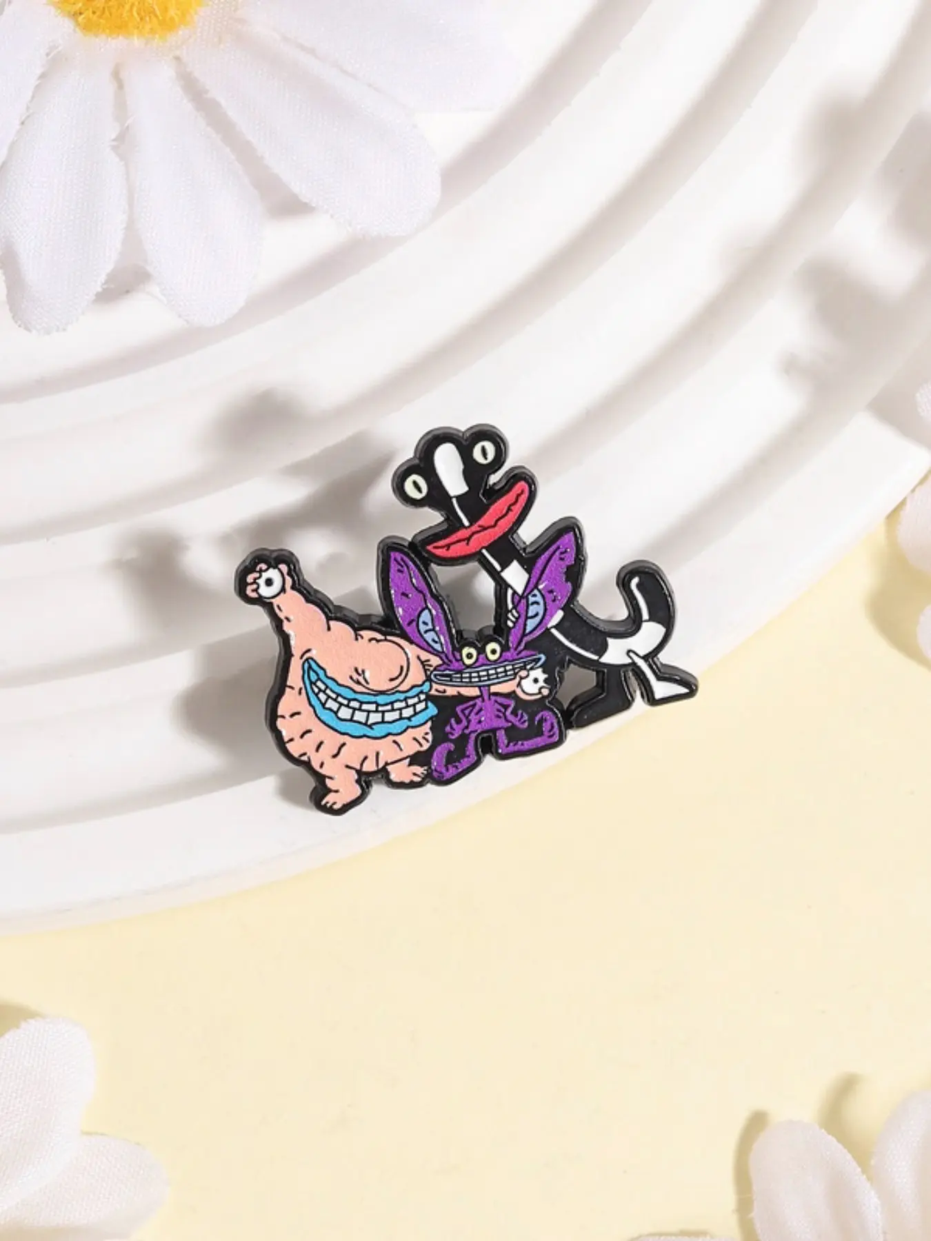 Real Monsters Trio Enamel Pin Set, Retro Vintage Cartoon Design Featuring Ickis Oblina & Krum, Perfect Fashion Accessory for Nostalgic Fans, Lapel Brooch, Lapel Pins, Alloy Brooch Pin, Collectible Pins