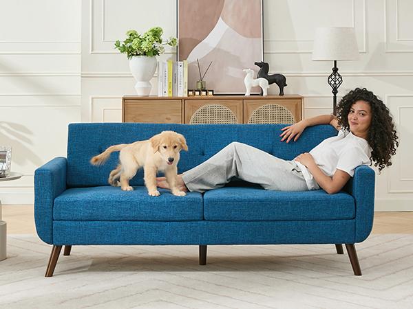 Tbfit 77.2" Linen Loveseat Sofa - Mid-Century Modern Compact Durable Easy Sofa Sets, Button Tufted Design, Solid Wood Legs, Pocket Spring Cushion, Easy Assembly, Summervibes, Compact Sofa Sets,dorm essentials,home decor
