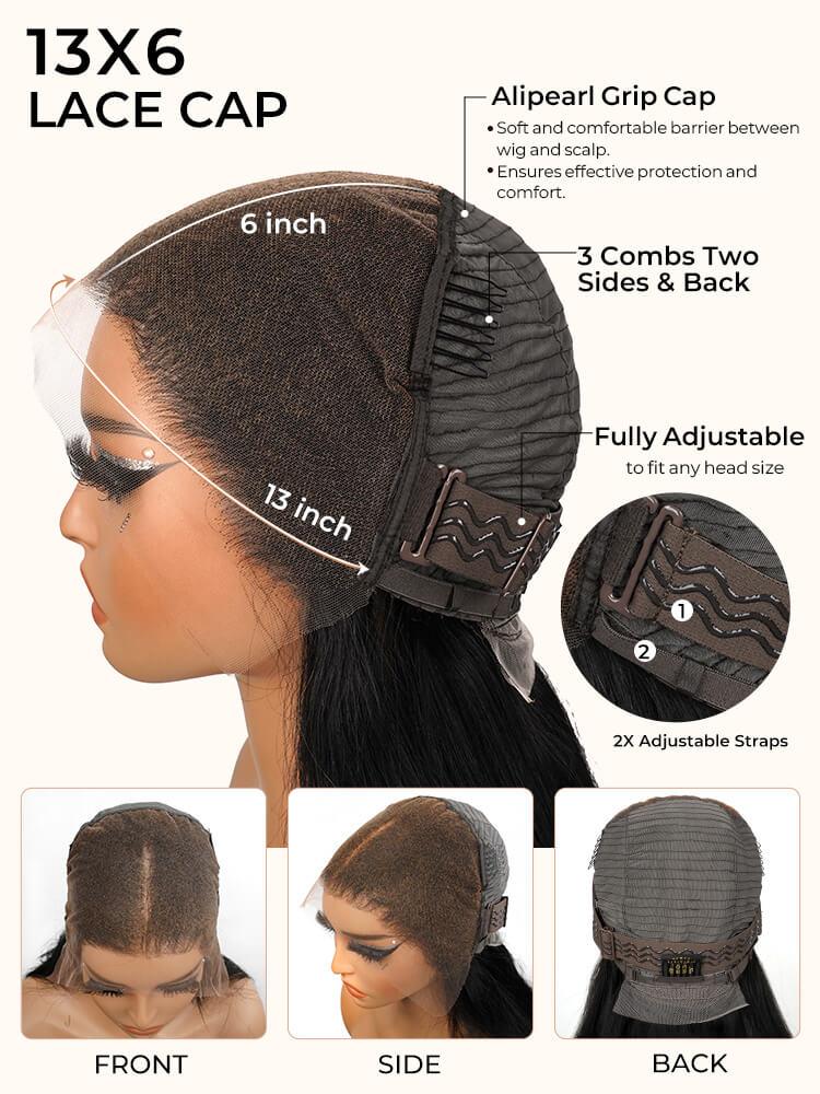 AliPearl Glueless Skunk Stripe Black Honey Blonde Color Straight Short Bob 13x6 Lace Frontal Wigs with Drawstring Ready to Go Pre Cut Pre Plucked Human Hair