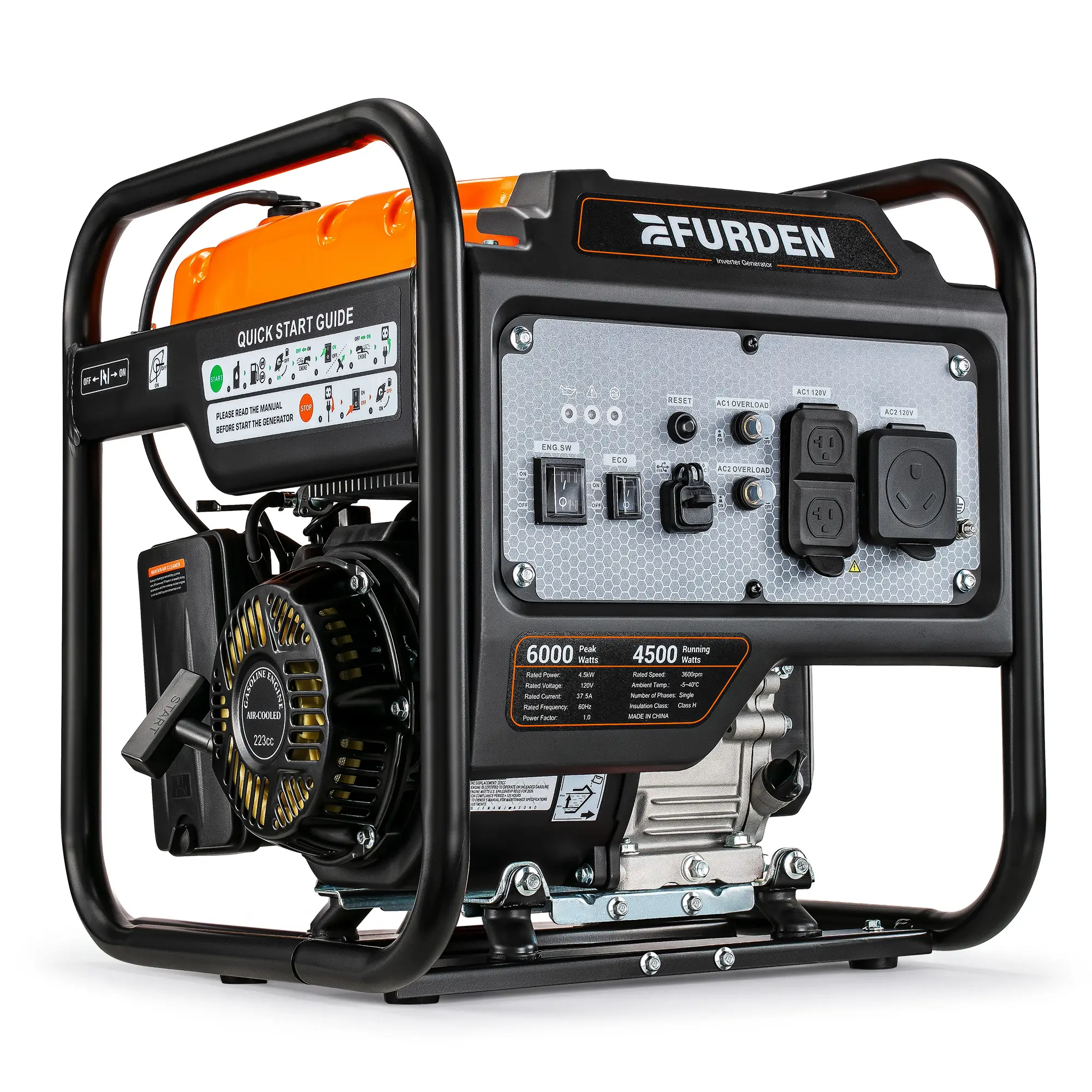 Efurden 6000 Watts Gas Powered Generator, Portable Open Frame Generator, Low Noise with ECO Mode, RV Ready, Emergency Home Backup Generator