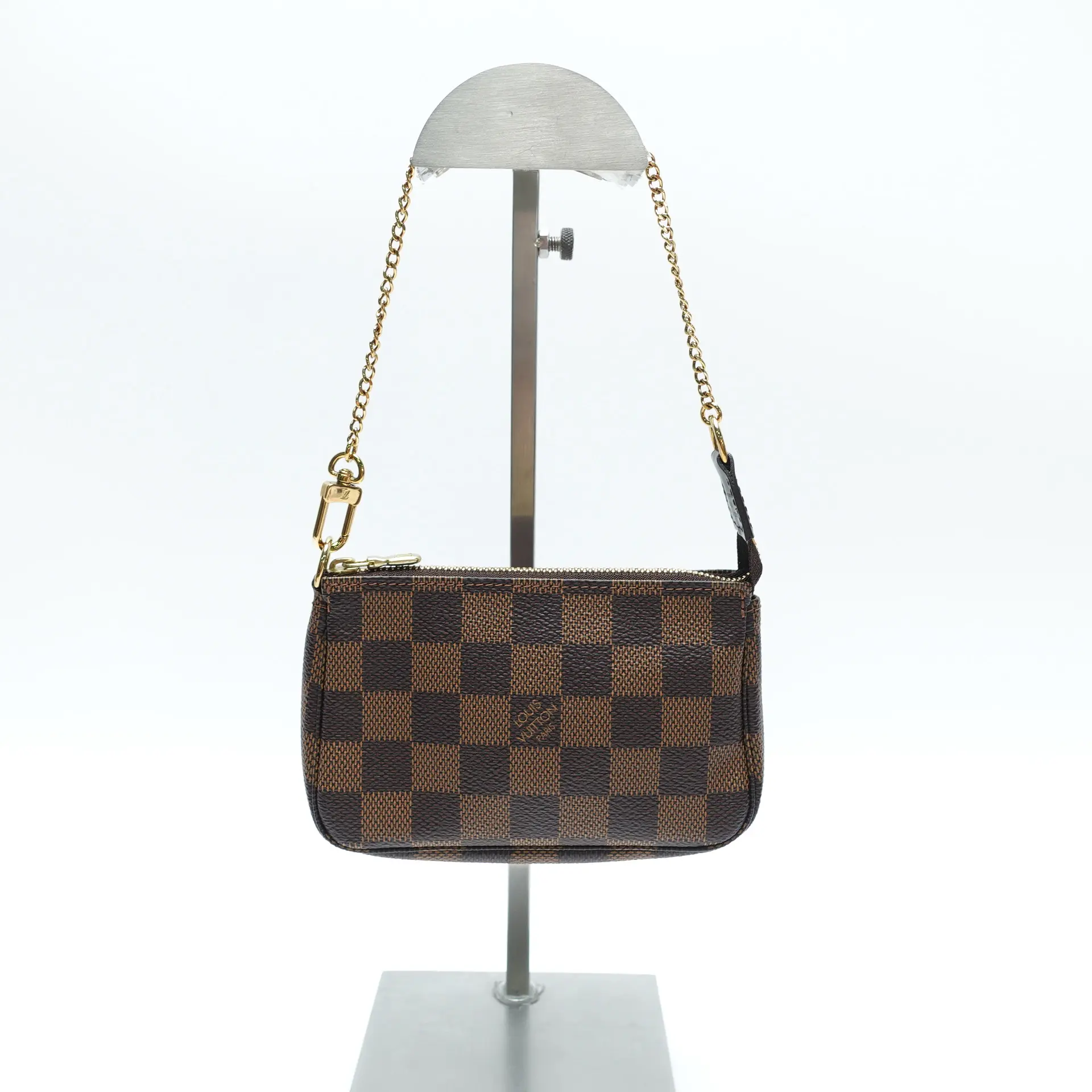 Pre-owned Louis Vuitton Coated Canvas Clutches & Wristlets Pochette Accessories Mini Damier Ebene Wristlet T10457697