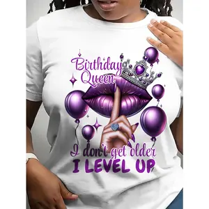 Birthday Queen Letter Print Women'S Short Sleeve Round Neck T-Shirt Machine Washable Women'S Casual Summer Top Women'S T-Shirt