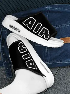 Athletic Air Cushion Slides Sandals - Men'S Casual Sandals With Bold Graphic, Breathable Mesh Upper Slippers, Non-Slip Durable Outsole, Perfect For Urban Strolls, Sports Recovery & Weekend Getaways, Stylish Comfort For All-Day Wear, Fashion Model Slippers