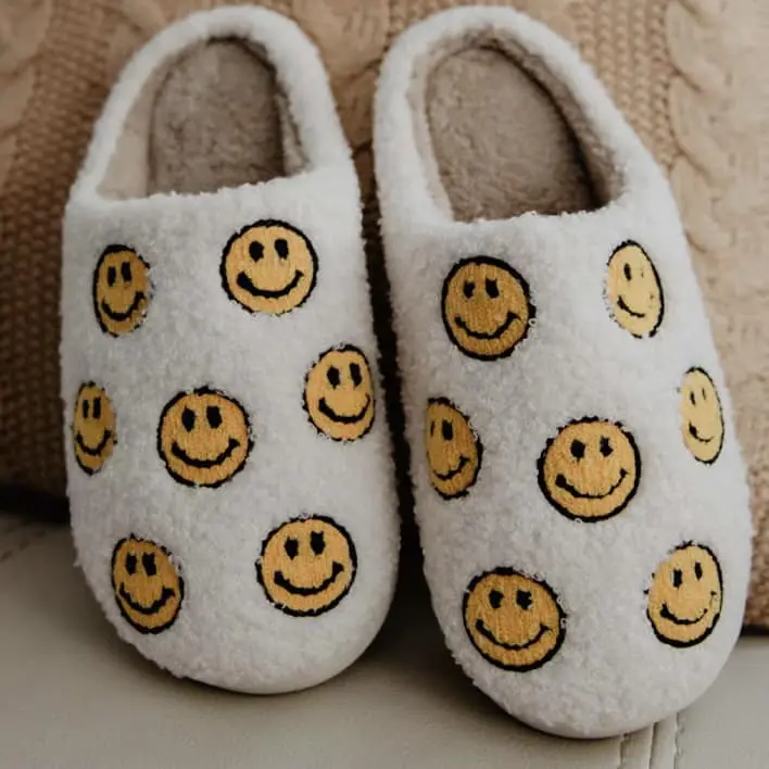All Over Happy Face Sherpa Slippers