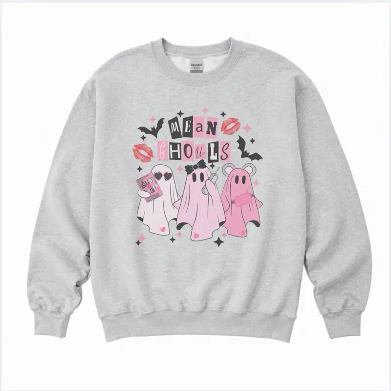 Mean Ghouls Sweatshirt Ash Grey Sublimation Petty Pullover Jersey Basic Women's Comfy Long Sleeve Casual Unisex Classic Clothing Mean Ghosts Design