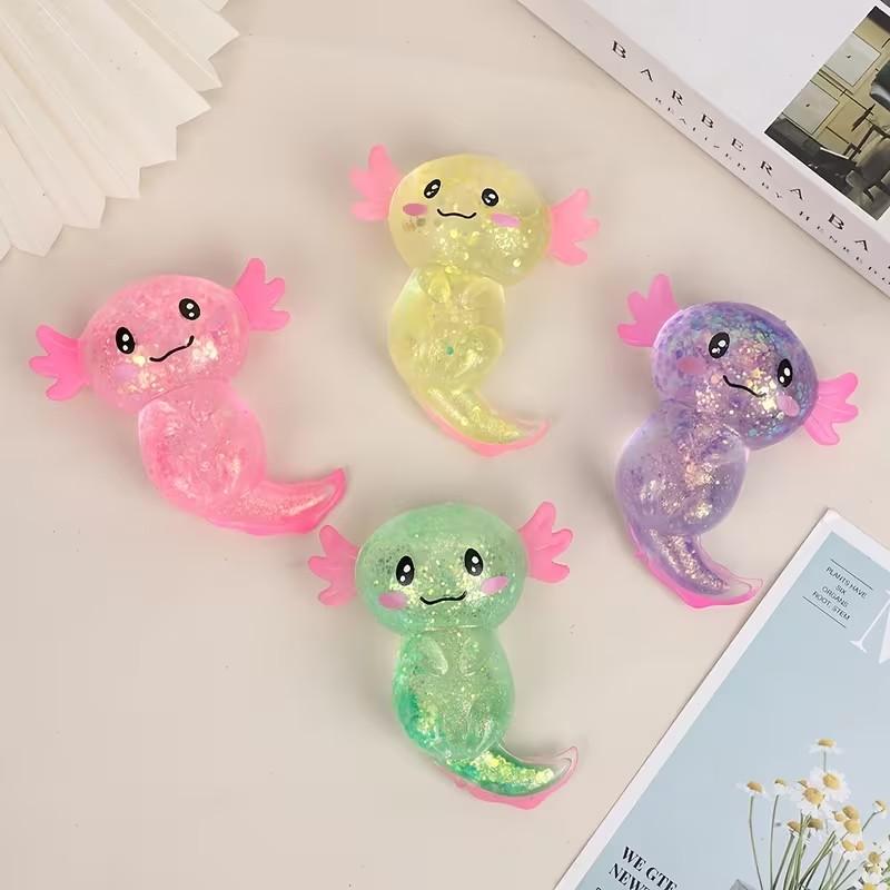 1pc Colorful Axolotl Toys - Cute Malt Sugar Filled Stretchy Squeeze Toys with 4 Unique Colors (Yellow, Blue, Green, Pink), Durable TPR Party Favors for Birthday Goodie Bag Stuffers, Party Favors, Playful Design, Detailed Design, Kawaii Squishies