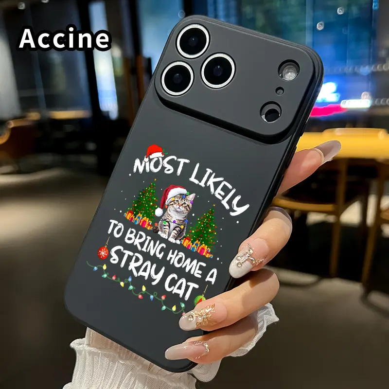Straight Edge Soft Liquid Silicone Phone Case for iPhone 11-17, Pro Max, Plus, XR, XS, Air, E - Festive Cat Delight Pattern, Full Body Protection, Shockproof Smartphone Casing for Handheld Devices, Mobile Accessories, Protector