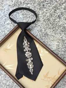 Unique Cool Style Tie, Long Crystal Embellished Design, Dark Fashion Nightclub Wear, Luxurious Business & Party Accessory