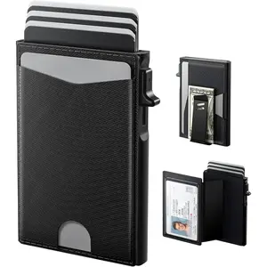 Flip Pop Up Wallet for Men Card Holder:   & lD Display Mode, RFID Blocking, Slim , Minimalist Front Pocket - 8 Cards Capacity | ID Window |  Clip (Black)