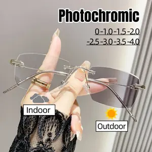 Intelligent Photochromic Myopia Glasses Women Retro Trendy Minus Sight Sunglasses 2 in 1 Farsighted Eyewear Diopter Prescription