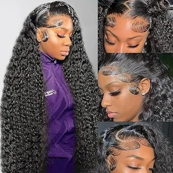 Haloqueen 30 Inch Women's Brazilian Virgin Human Hair Lace Front Wig $75.9 13x4 Pre-Plucked Frontal with Natural Baby Hair, 200 Density Deep Wavy Natural Color Wig