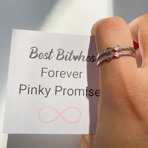 2PC Forever Best Friends Pink Oath Infinity Symbol Ring Set OSFA - Best Bitches Pinky Promise Rings for Unbreakable Bond Matching Friendship Rings with "Promise" Engraving
