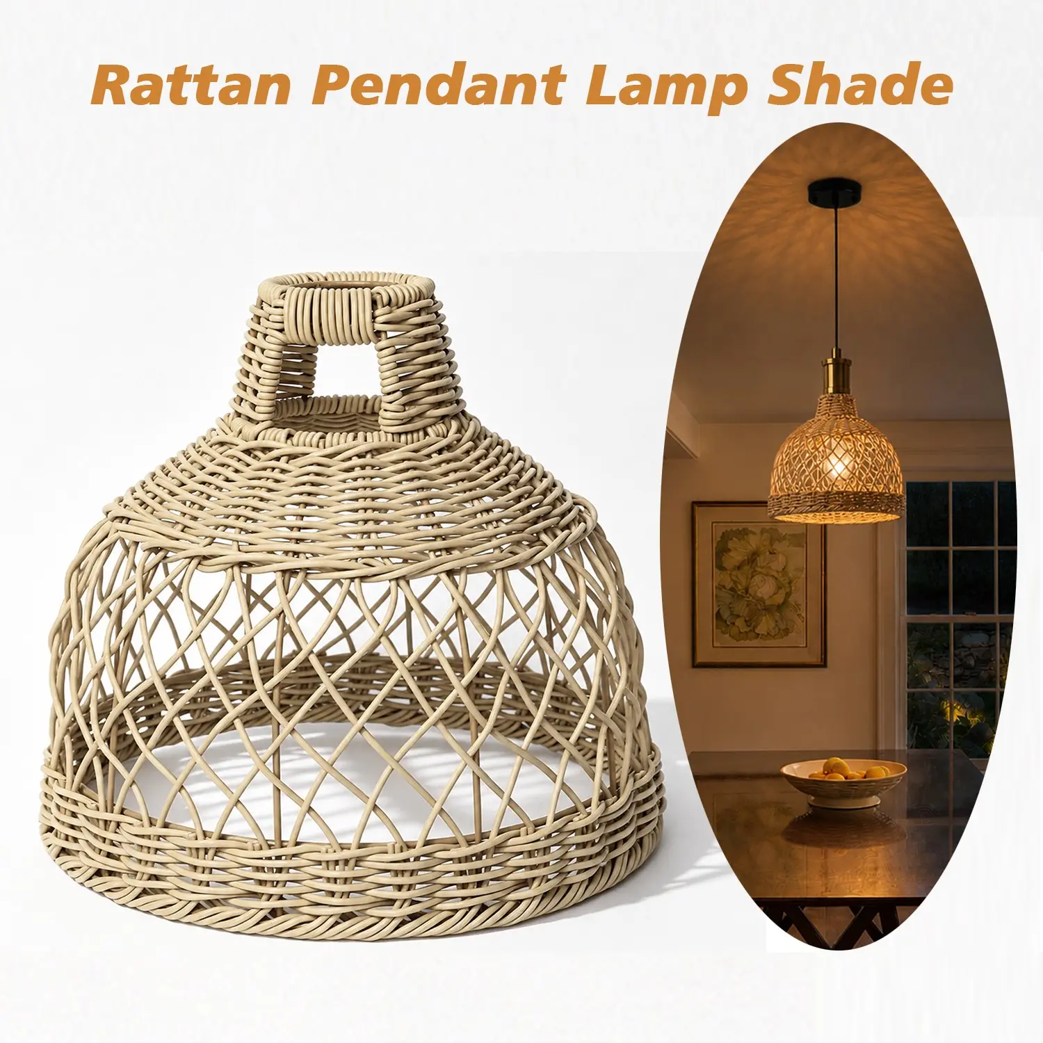 Boho Rattan Lamp Shades, Woven Lamp Shades for Floor Lamps, Rattan Pendant Lights Living Room, Boho Lamp Ceiling Light Shades, 1pc Hanging Light Lamp Shades