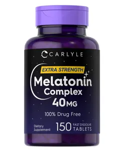Carlyle Melatonin 40mg Complex | 150 Fast Dissolve Tablets | Extra Strength Support | with Ashwagandha and Chamomile | Vegetarian, Non-GMO, Gluten Free Supplement